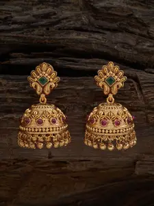 Kushal's Fashion Jewellery Gold-Plated Artificial Stones Studded Jhumkas Earrings