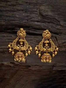 Kushal's Fashion Jewellery 92.5 Pure Silver Gold-Plated Contemporary Jhumkas