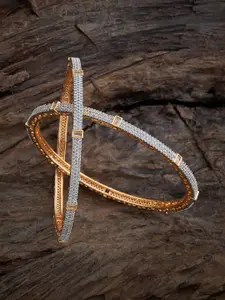 Kushal's Fashion Jewellery Set of 2 Rhodium-Plated Stone Studded Bangles