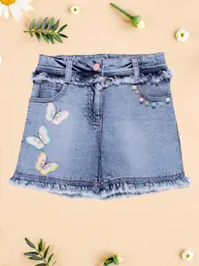CUTECUMBER Girls Embellished Denim Shorts