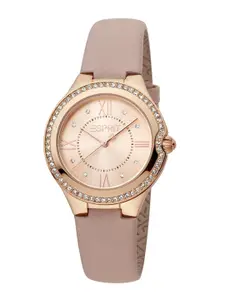 ESPRIT Women Embellished Round Shaped Leather Analogue Watch ES1L263L0035