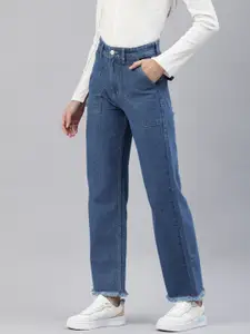 ADBUCKS Women Wide Leg High-Rise Heavy Fade Jeans