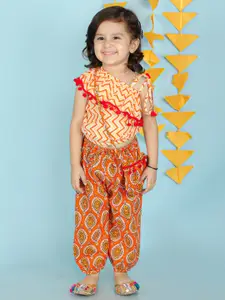 KID1 Girls Printed One Shoulder Pure Cotton Top with Palazzos