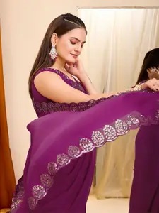 HERE&NOW Embellished Sequinned Organza Saree