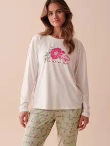 La Vie en Rose Printed Round-Neck Lounge T-Shirt