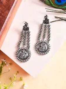 Voylla Silver-Plated Peacock Shaped Drop Earrings