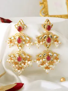 Voylla Gold-Plated Kundan Studded Drop Earrings