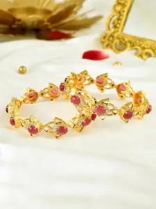 Voylla Set Of 2 Gold Plated Kundan Studded Bangles