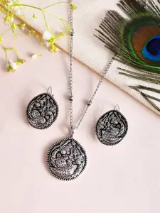 Voylla Silver Plated Pendant & Earrings