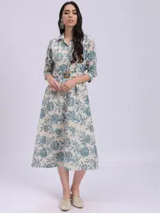 Knitstudio Floral Printed Shirt Cotton Midi Dress