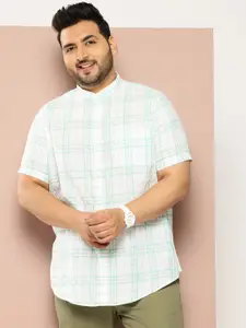 Sztori Men Plus Size Checked Mandarin Collar Casual Shirt