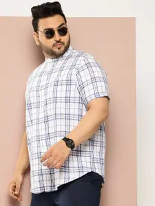 Sztori Men Plus Size Checked Mandarin Collar Casual Shirt