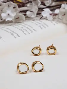 FIROZA Set Of 2 Gold Plated Kundan Studded Oval Studs Earrings