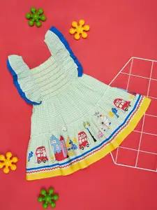 Pantaloons Baby Girls Square Neck Sleeveless Cotton Checked A-Line Dress