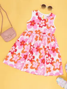 Pantaloons Junior Round Neck Sleeveless Floral Print Fit & Flare Dress
