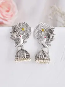 DASTOOR Silver-Plated Oxidised Jhumkas