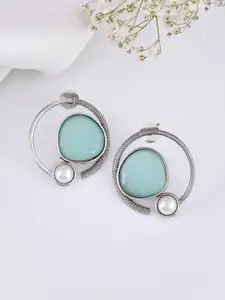 DASTOOR Silver Plated Oxidised Stone Studded Stud Earrings