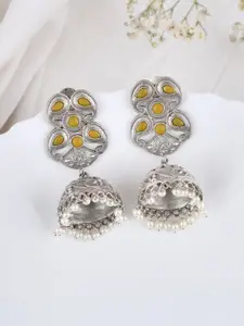 DASTOOR Silver Plated Oxidised Stone Studded Jhumkas