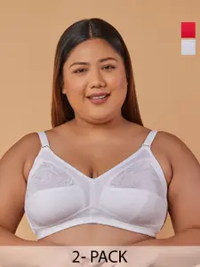MAASHIE Plus Size Pack Of 2 Cotton Full Coverage Bra All Day Comfort