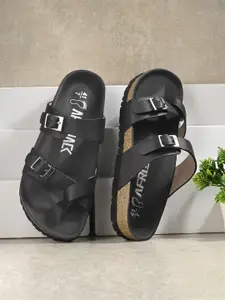 AfroJack Men Buckle Detailed Leather Sliders