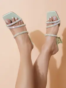 Sherrif Shoes Embellished Open Toe Kitten Heels