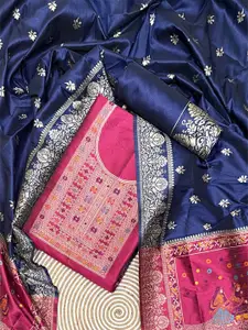 ZARIMO Ethnic Motifs Woven Design Raw Silk Unstitched Dress Material