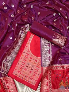 ZARIMO Ethnic Motifs Woven Design Zari Raw Silk Unstitched Dress Material