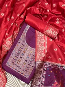 ZARIMO Ethnic Motifs Woven Design Raw Silk Unstitched Dress Material