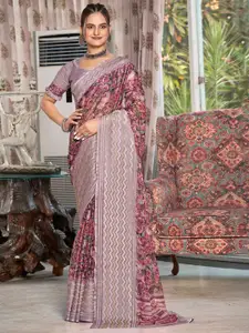 Vishudh Floral Digital Prints Zari Thread Embroidery Chinon Saree
