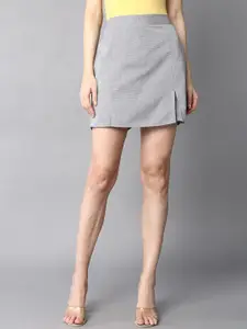 The Roadster Lifestyle Co. Grey Striped Pure Cotton Mini Skorts