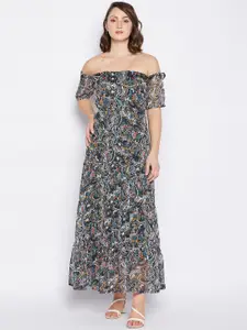 Fashfun Floral Print Off-Shoulder Chiffon Maxi Dress
