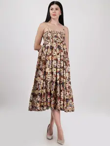 DRIRO Floral Printed Fit & Flare Midi Dress