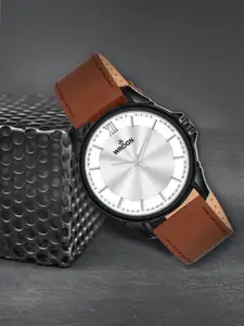 WROGN Men Textured  Dial & Leather Style Straps Analogue Watch HOBWRG-24-0438
