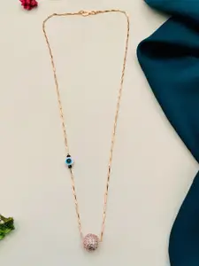 DressBerry Rose Gold-Toned Rose Gold-Plated AD Teardrop Shaped Pendant With Chain