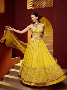 Rujave Embellished Thread Work Semi-Stitched Lehenga & Unstitched Blouse With Dupatta
