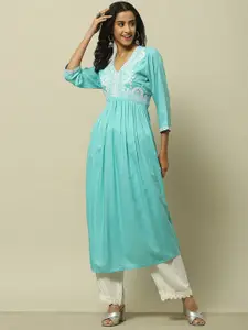 Rangriti V Neck Mirror Embroidered A Line Kurta