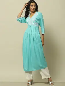 Rangriti V Neck Three Quarter Sleeves Kurta