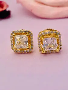 Anouk Gold-Toned Gold-Plated American Diamond Square Shaped Stud Earrings