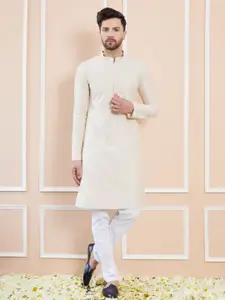 See Designs Mandarin Collar Long Sleeves Cotton Thread Work Kurta