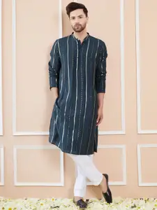 See Designs Striped Straight Sequinned Chanderi Silk Kurta with Pyjamas