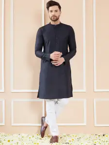 See Designs Regular Long Sleeves Mandarin Collar Pure Cotton Kurta with Pyjamas