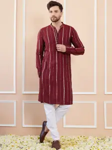 See Designs Geometric Embroidered Sequinned Chanderi Silk Straight Kurta with Pyjamas