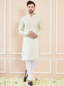 See Designs Striped Embroidered Thread Work Chanderi Silk Straight Kurta With Pyjamas