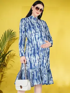 angloindu Tie and Dye Print Maternity Cotton Shirt Midi Dress