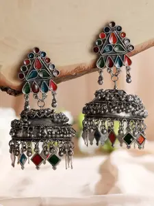 Jazz and Sizzle Silver-Plated Dome Shaped Oxidised Jhumkas