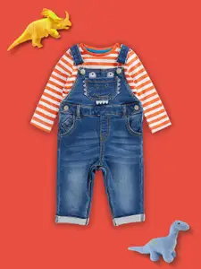 mothercare Infants Boys Striped Ankle-Length Dungarees With T-shirt