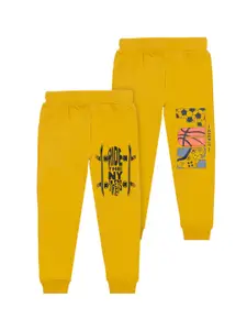 BAESD Boys Pack Of 2 Typography Printed Cotton Mid Rise Joggers