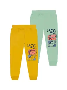BAESD Boys Pack Of 2 Mid-Rise Typography Printed Cotton Joggers