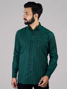 INDIAN THREADS Men Slim Fit Tartan Checks Opaque Checked Formal Shirt