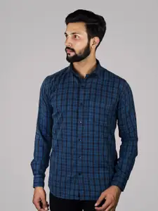 INDIAN THREADS Men Slim Fit Tartan Checks Opaque Checked Formal Shirt
